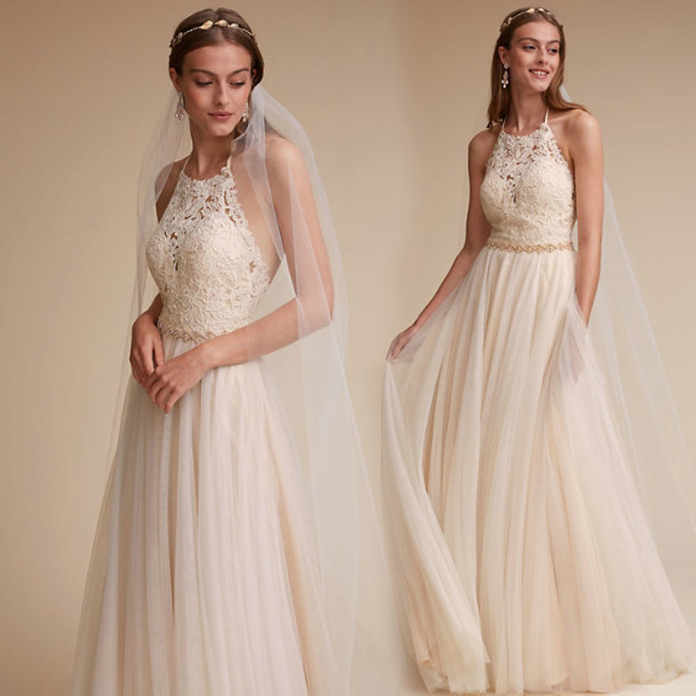 a line halter wedding dress