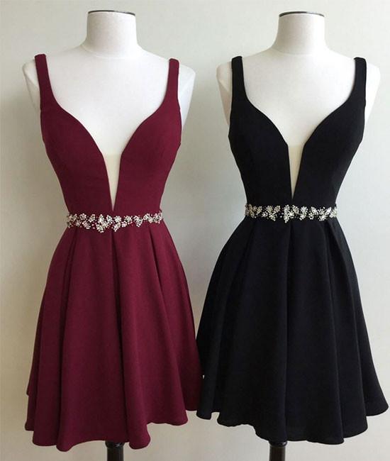Black Short Prom Dresses with Straps 2018