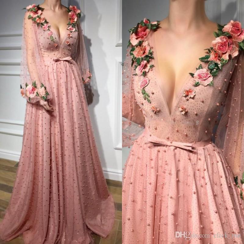 long sleeve floral prom dress