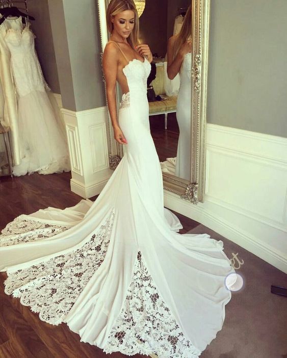 Mermaid Sexy Wedding Dress Spaghetti Straps Wedding Dresses Bridal Dress Wedding Gown 2469