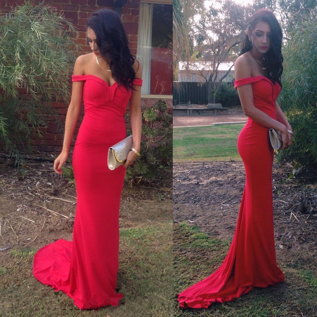 red silk prom dress