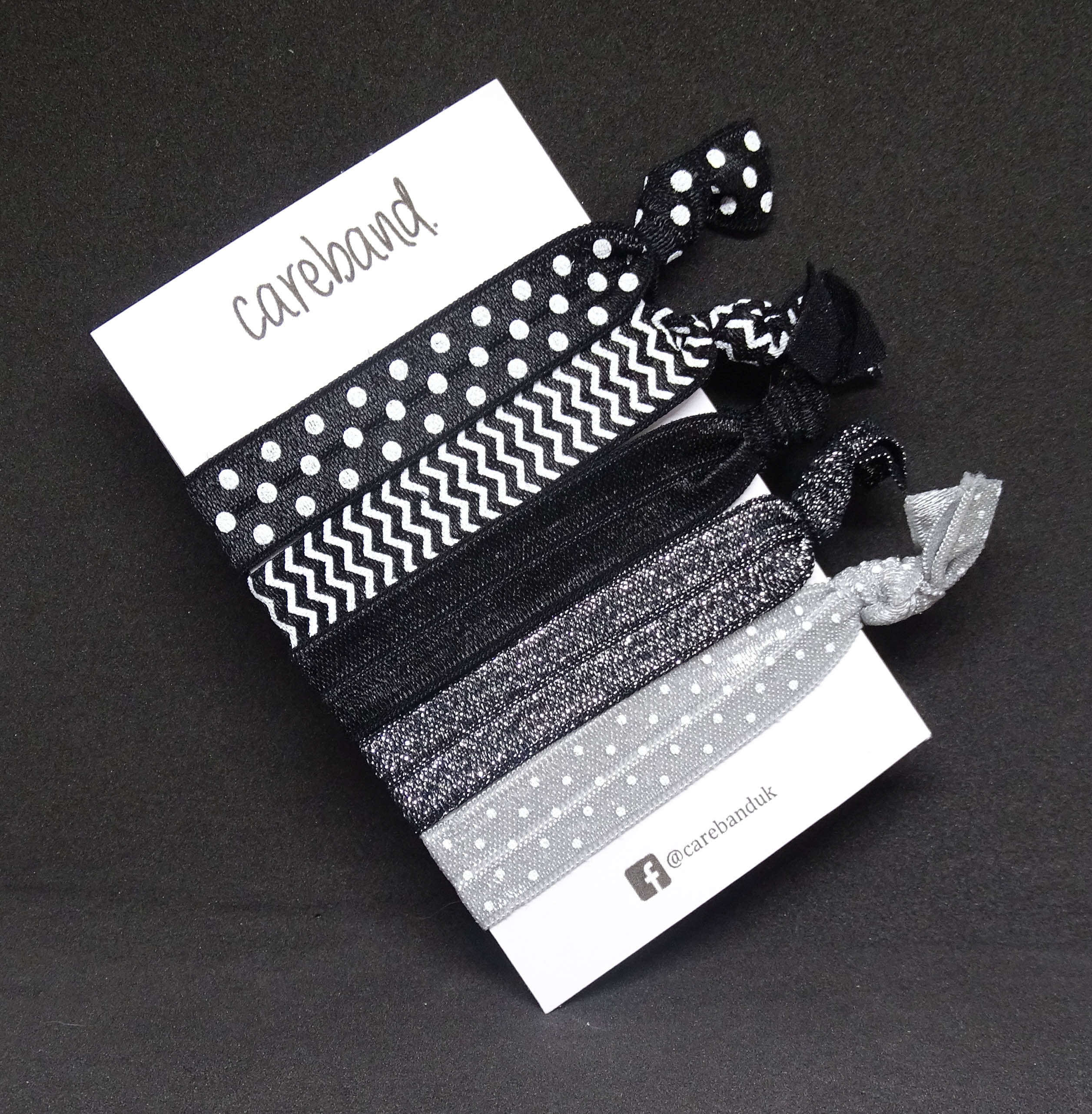 Set Of 5 Black White Print Creaseless Hair Ties No Damage Gentle