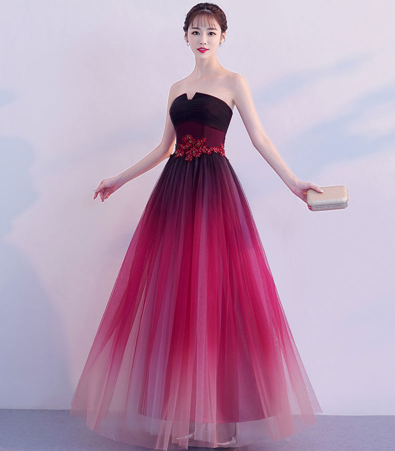 Simple tulle burgundy long prom dress, tulle bridesmaid dress · of girl