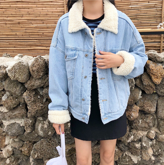 lamb wool denim jacket