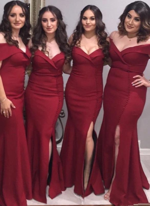 Burgundy Mermaid Bridesmaid Dresses Off The Shoulder Silt Maid Of The — free download