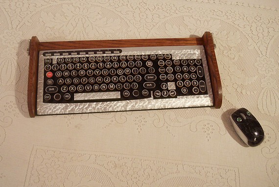 Idockit Keyboard Mouse Combo Antique Looking Victorian Styling Steampunk Typewriter Silver Leaf Style Docking Stations For Your Idevice