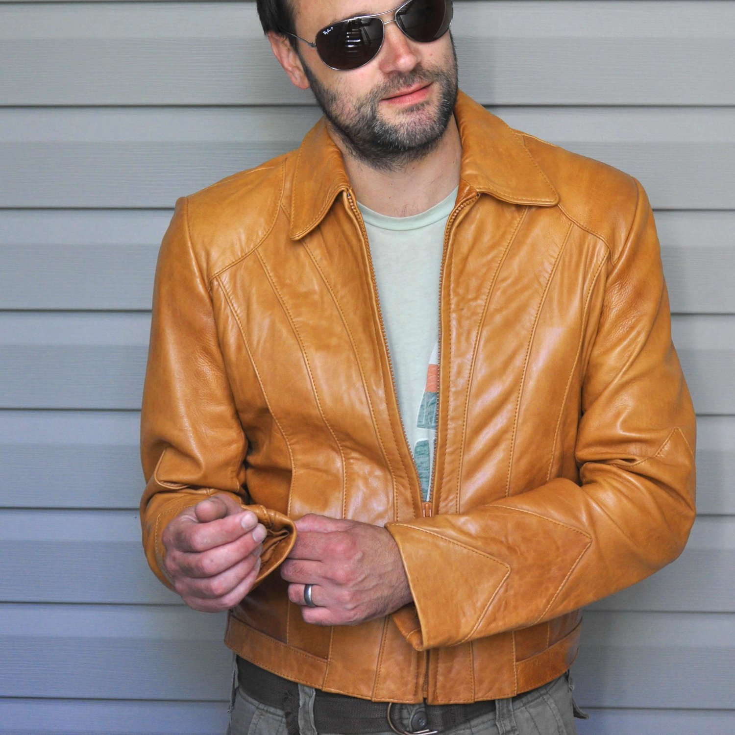 Handmade Tan Leather Jacket, Men's Simple Leather Jacket