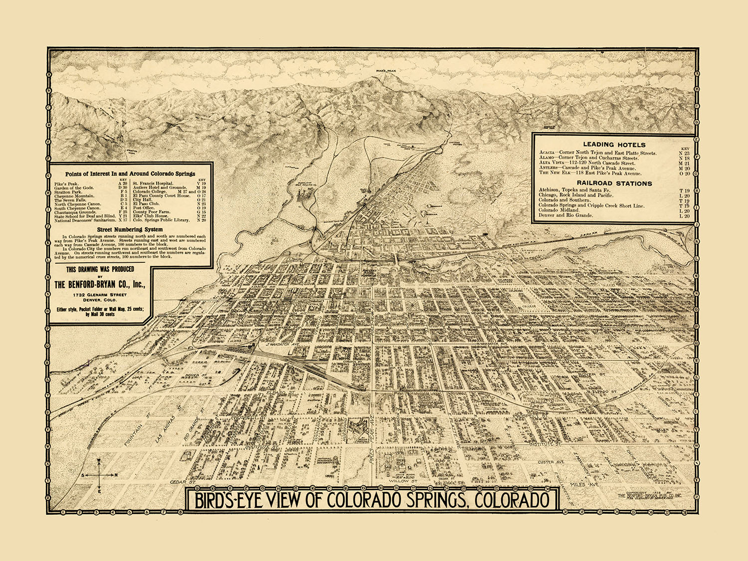 18x24 Bird/'s Eye View 1882 Trinidad Colorado Vintage Style City Map
