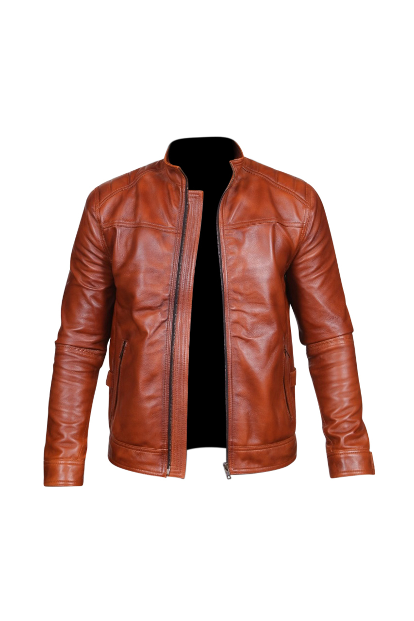Handmade Men's Designer Biker Style Brown Color Zipper Genuine Leather