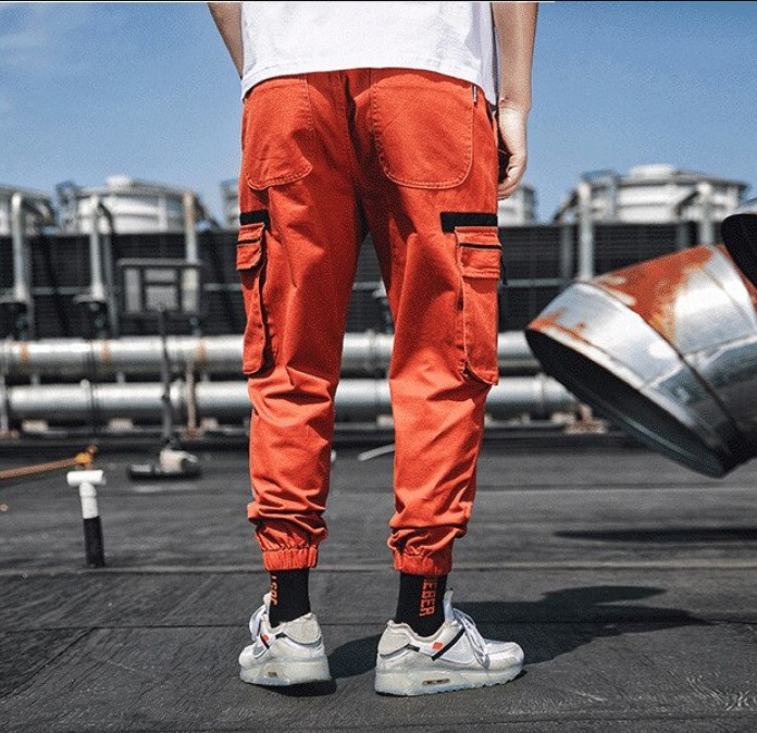 orange cargo pants outfit