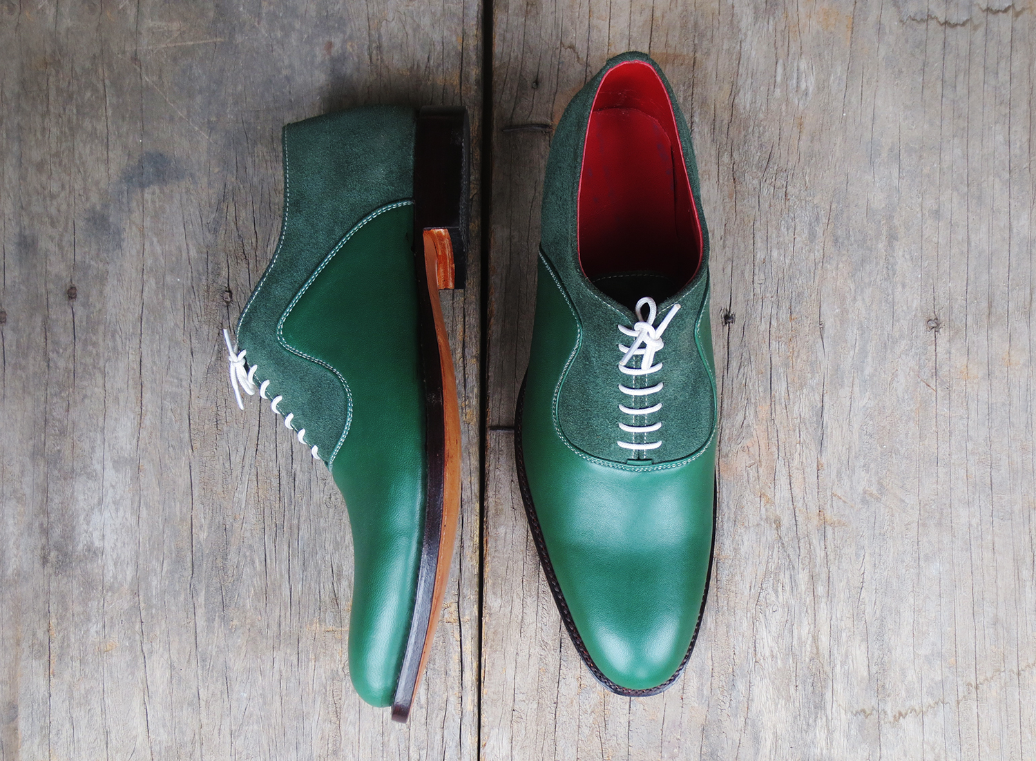 Handmade Green Color lace up leather & Suede Dress Formal Derby Shoes