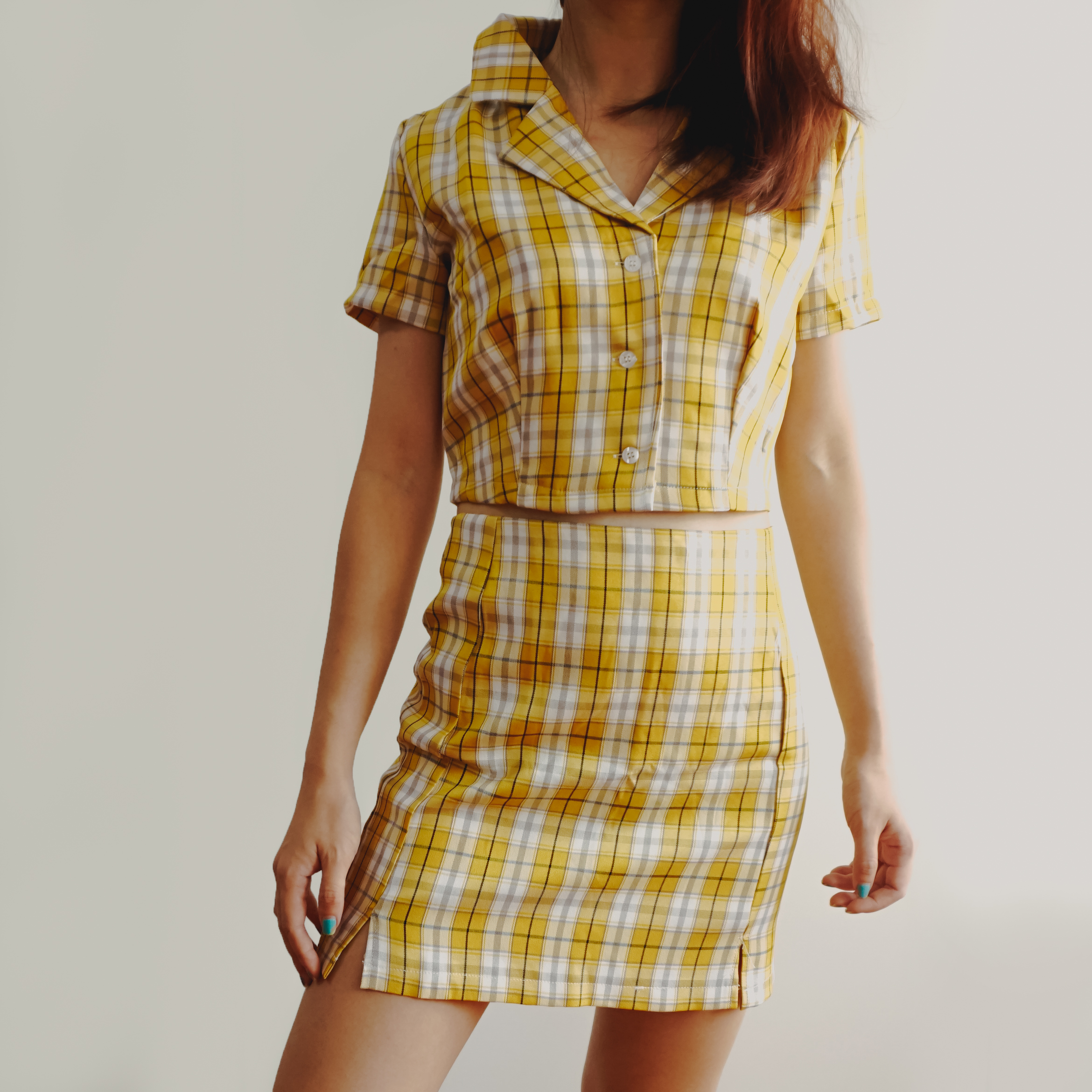 two piece yellow plaid set