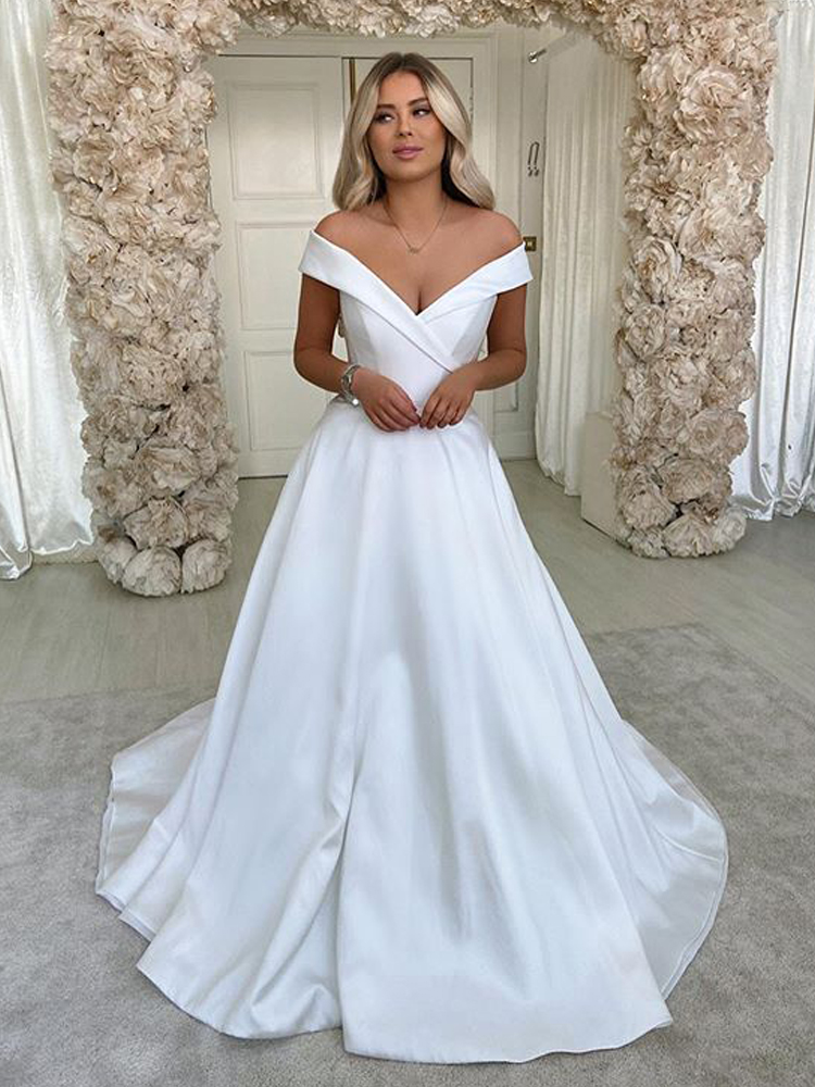 Fold Offshoulder Satin Wedding Dresses 2020 · NarsBridal