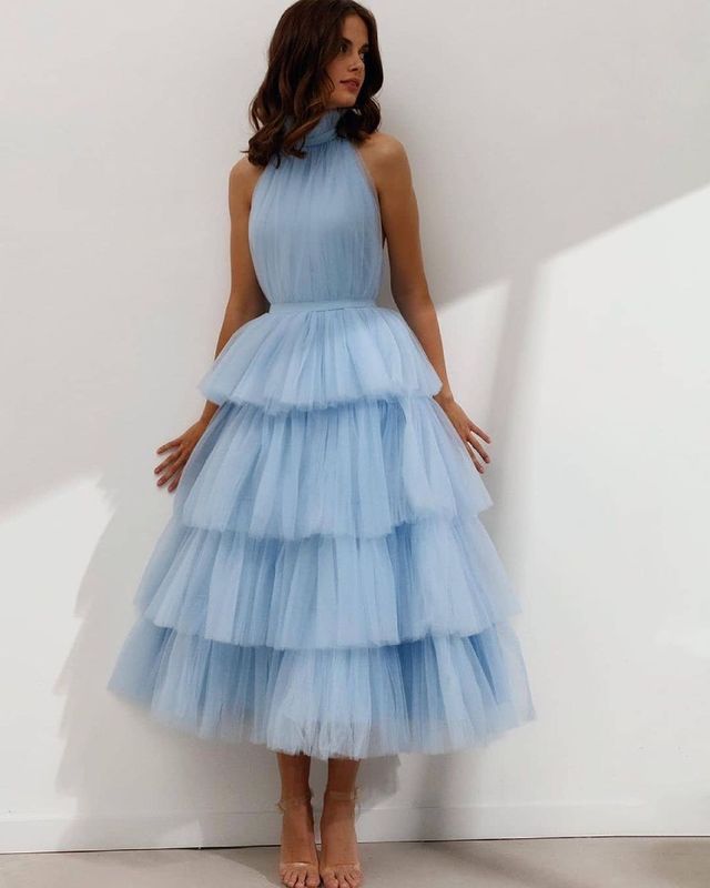 Cute A Line Halter Tiered Tulle Baby Blue Dresses, Party Dresses Â· Dressmeet Â· Online Store 